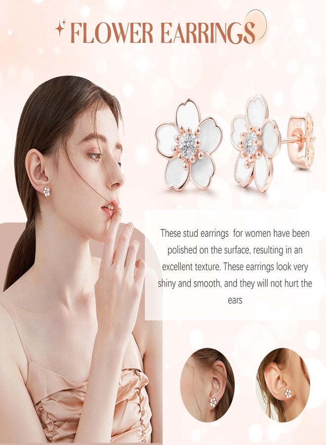 LYCBTC Pink Flower Earring for Women, Cute Plumeria Flower Earrings for Women, Cherry Blossom Daisy Rose Stud Earrings for Women 925 Sterling Silver - Image 4